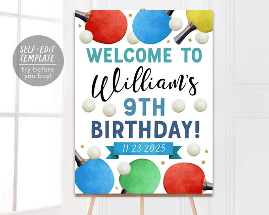 Ping Pong Birthday Welcome Sign Editable Template