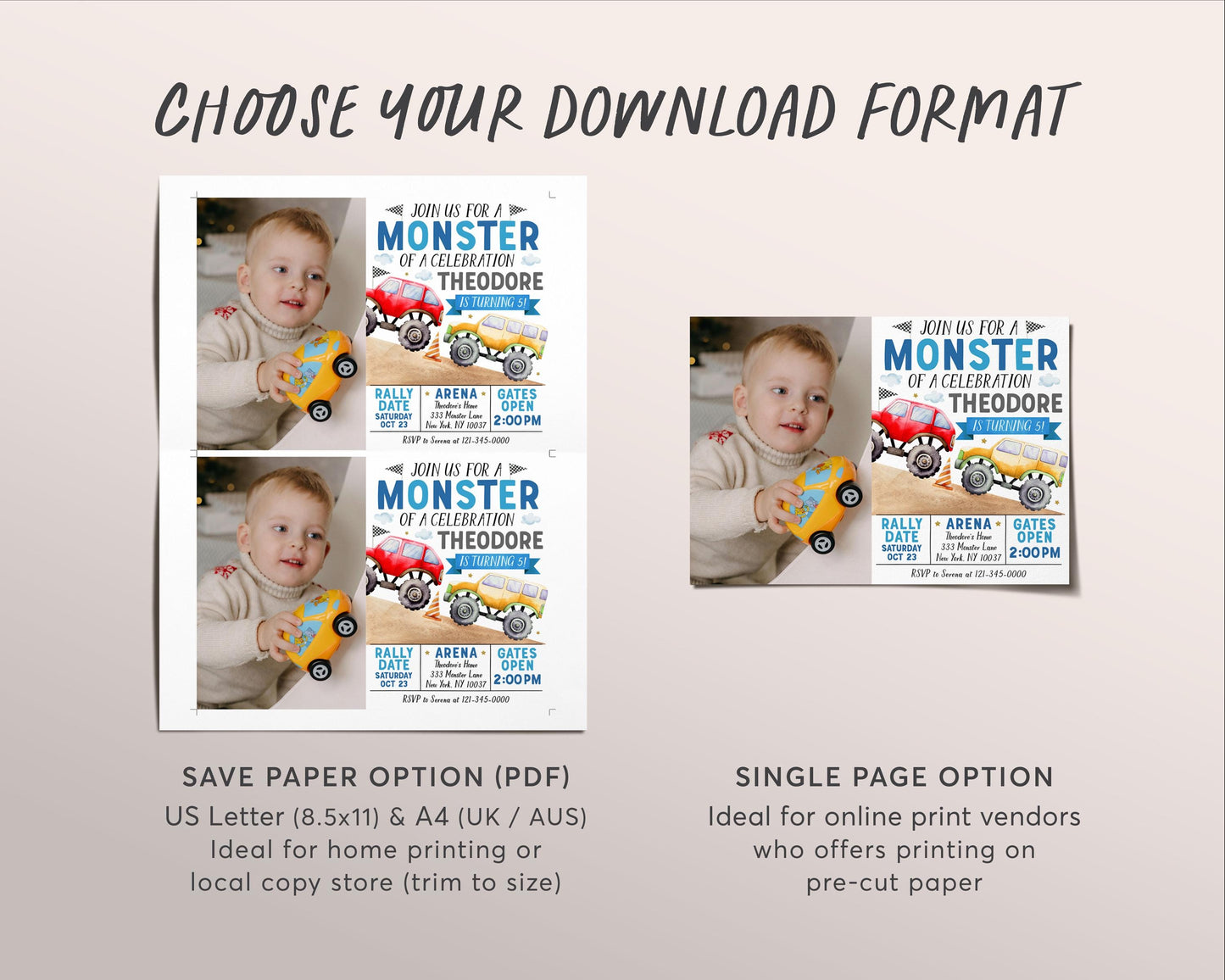 Monster Truck Birthday Invitation With Photo Editable Template, Monster Of A Celebration Party Bash Invite, Boy Smash And Crash Evite