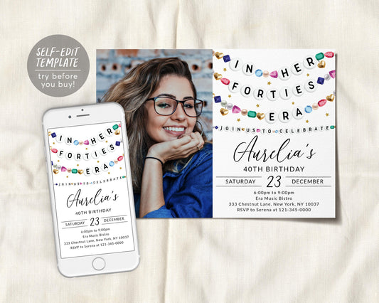 In My Forties Era Invitation With Photo Editable Template