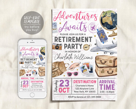 Travel Retirement Invitation Editable Template