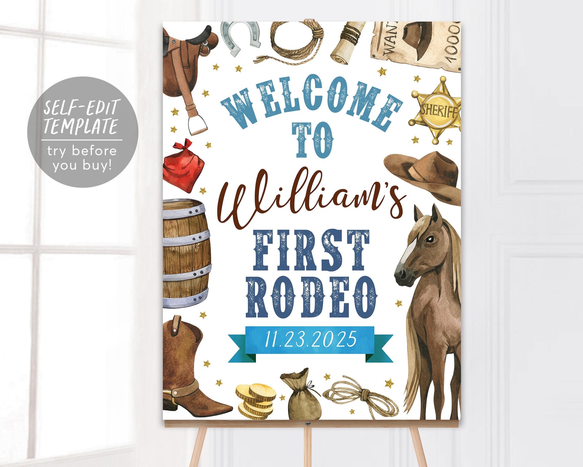 First 1st Rodeo Birthday Welcome Sign Editable Template