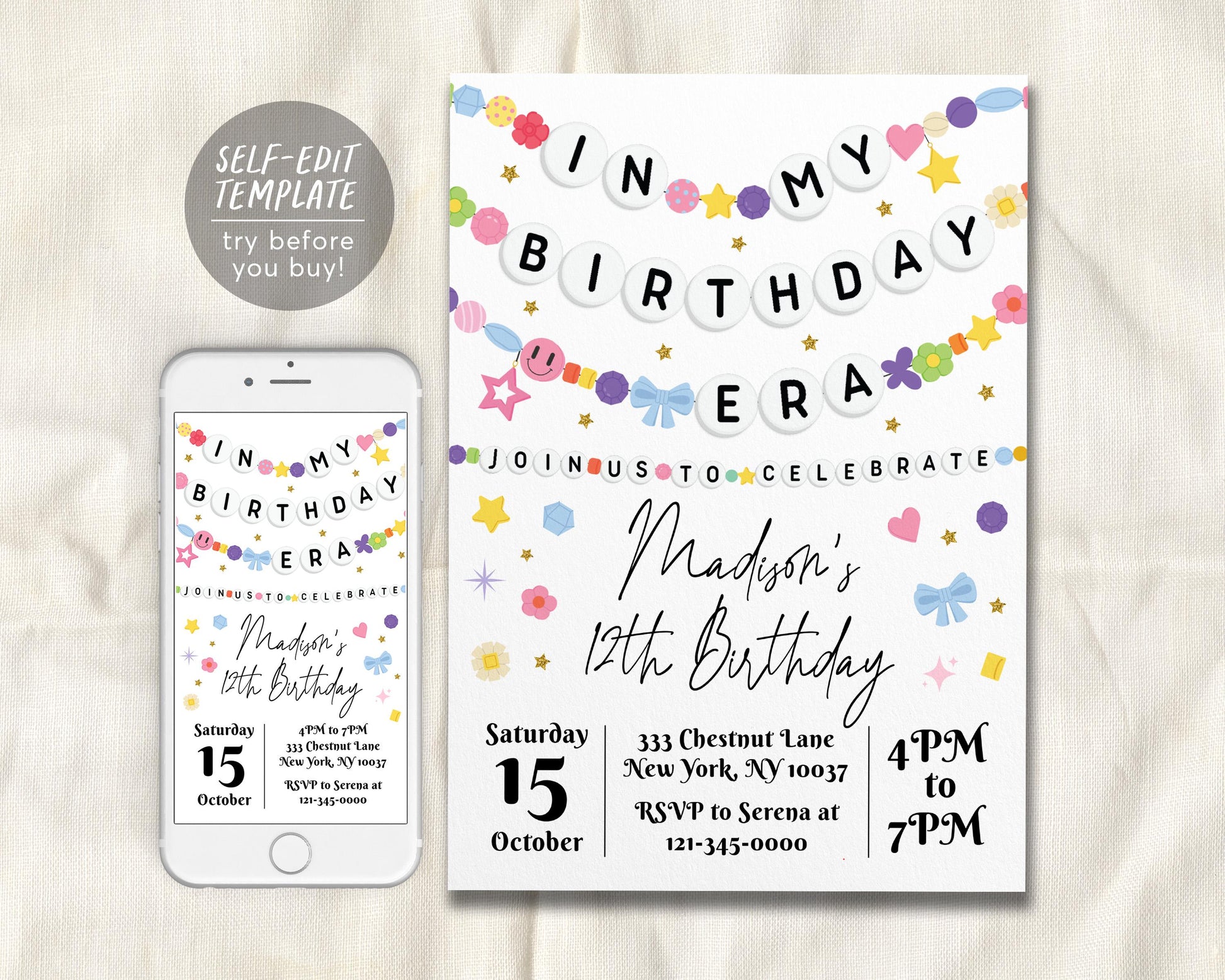 In My Birthday Era Invitation Editable Template