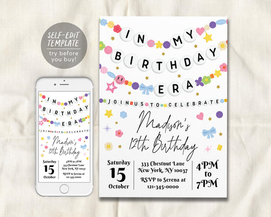 In My Birthday Era Invitation Editable Template
