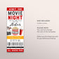 Movie Birthday Ticket Invitation Editable Template, Cinema Movie Ticket Stub Party Evite, Backyard Movie Night Popcorn And Movies Unisex