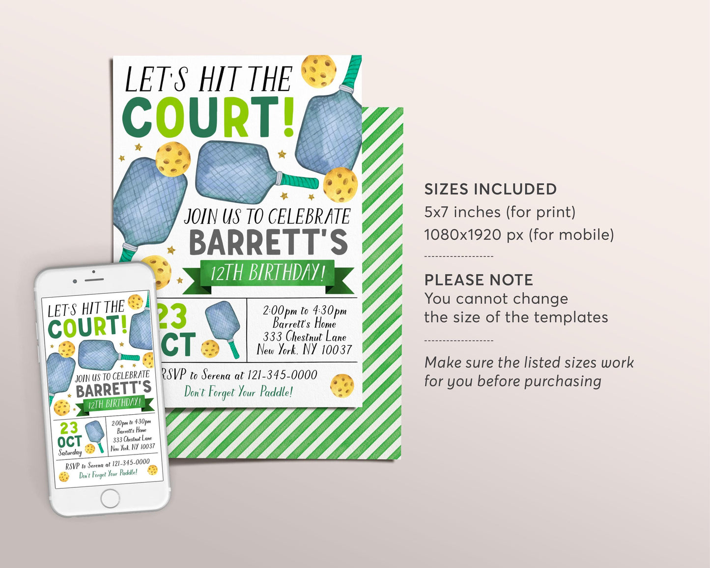 Pickleball Birthday Invitation Editable Template, Lets Hit the Court Theme Party Invite, Kids Sports Pickleball Theme Evite, Let’s Pickle