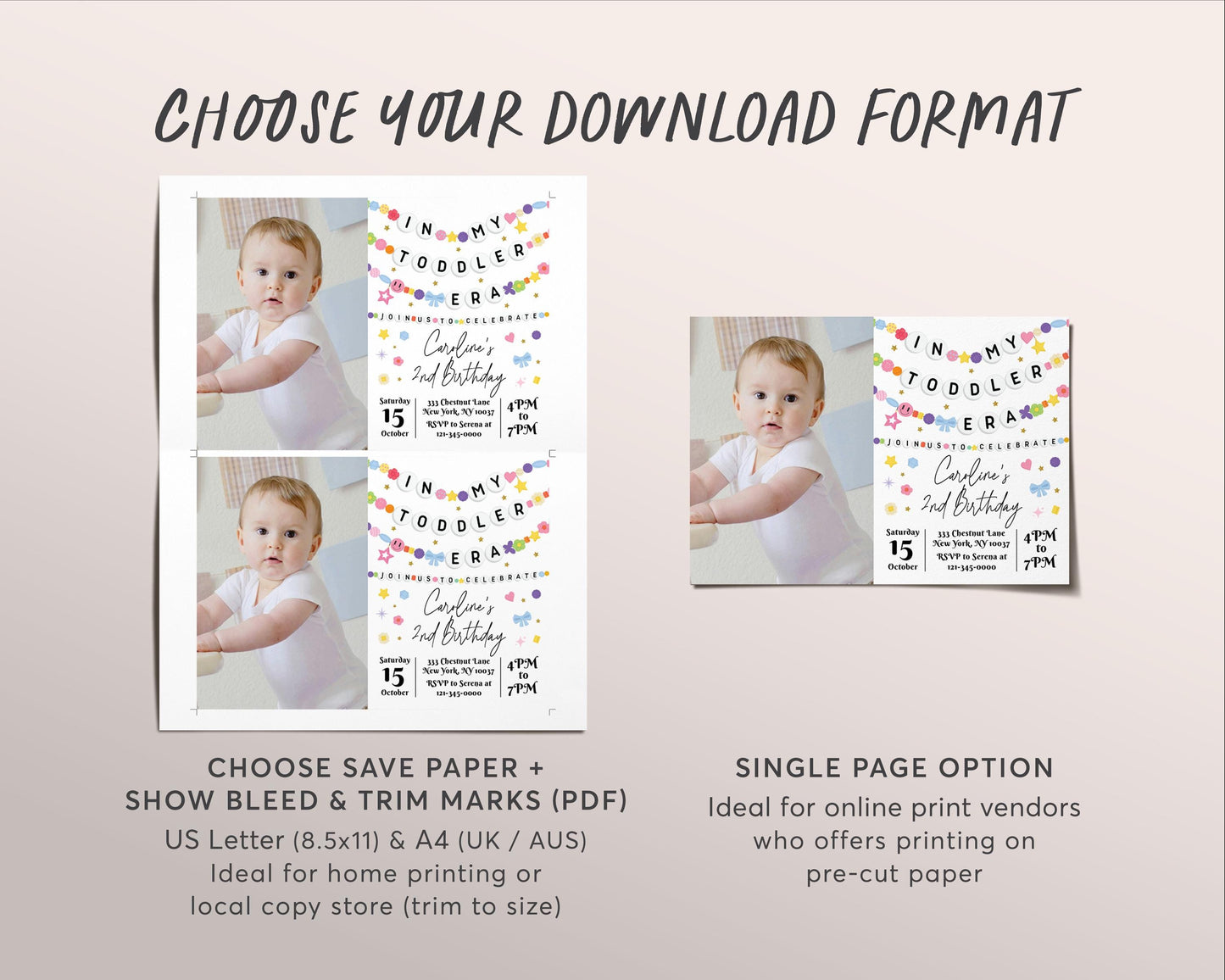 In My Toddler Era Invitation With Photo Editable Template, Friendship Bracelet Party Invite, Kids Girl In My Birthday Era Eras Music Evite