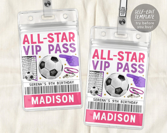 Soccer Birthday All Star VIP Pass Editable Template