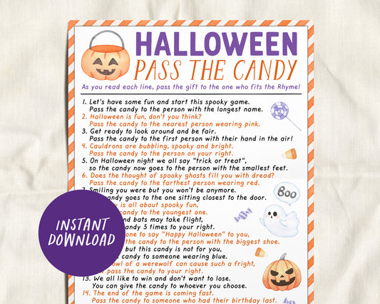 Halloween Pass the Candy Game, Pass the Prize Game, Kids Teens Adults Pass the Present Party Game, Fall Autumn Classroom Office Activities