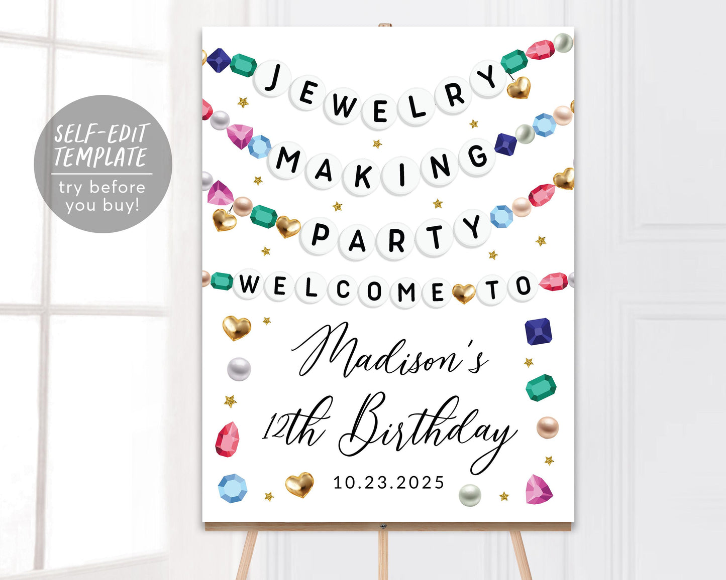Jewelry Making Party Welcome Sign Editable Template