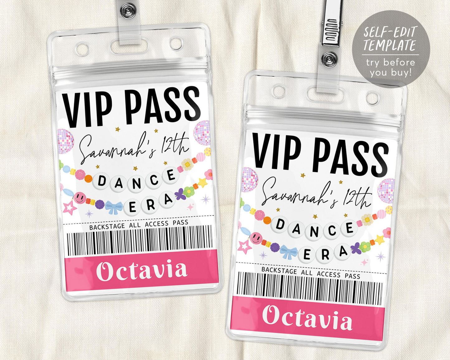 Dance Era VIP Pass Editable Template
