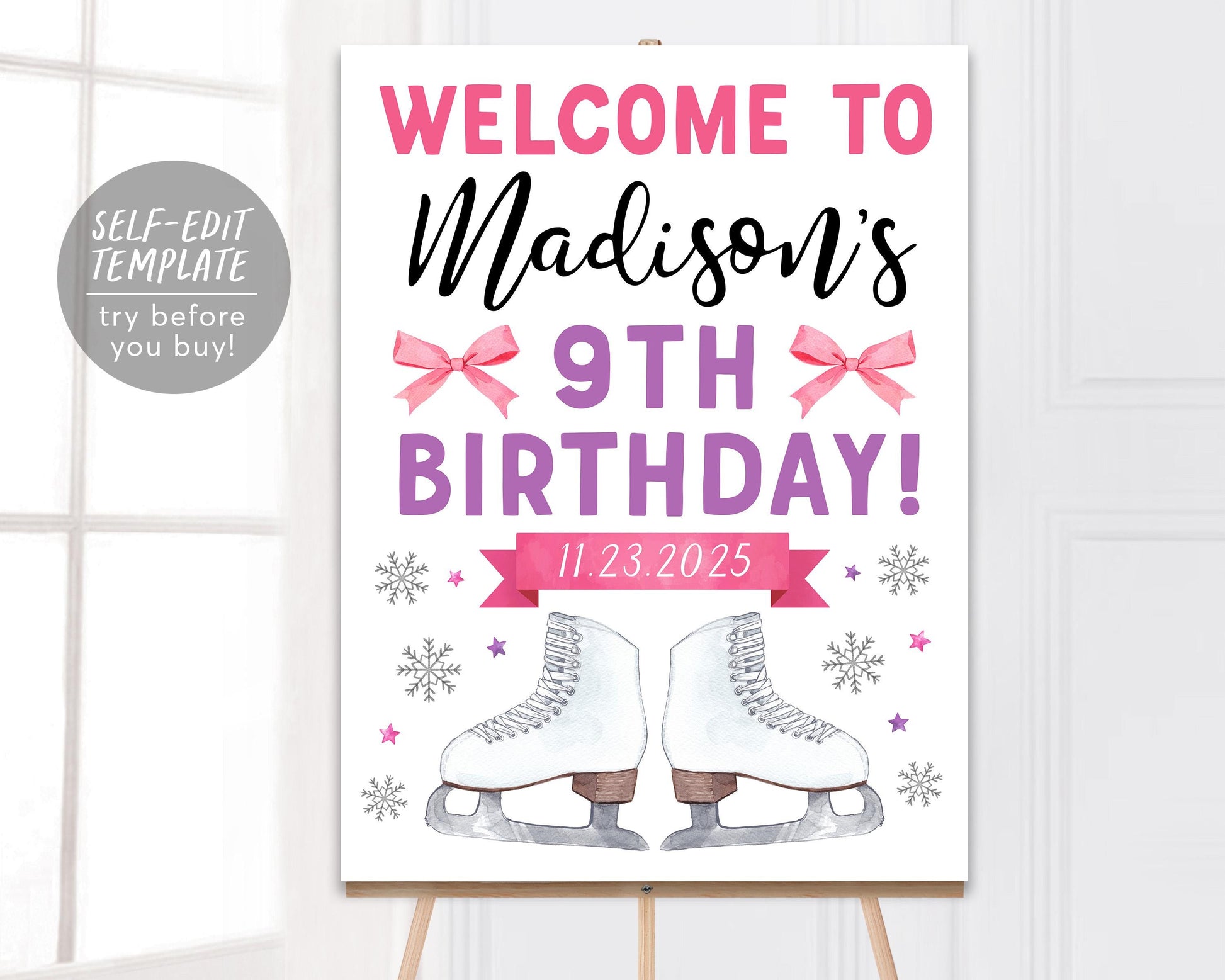 Ice Skating Birthday Welcome Sign Editable Template