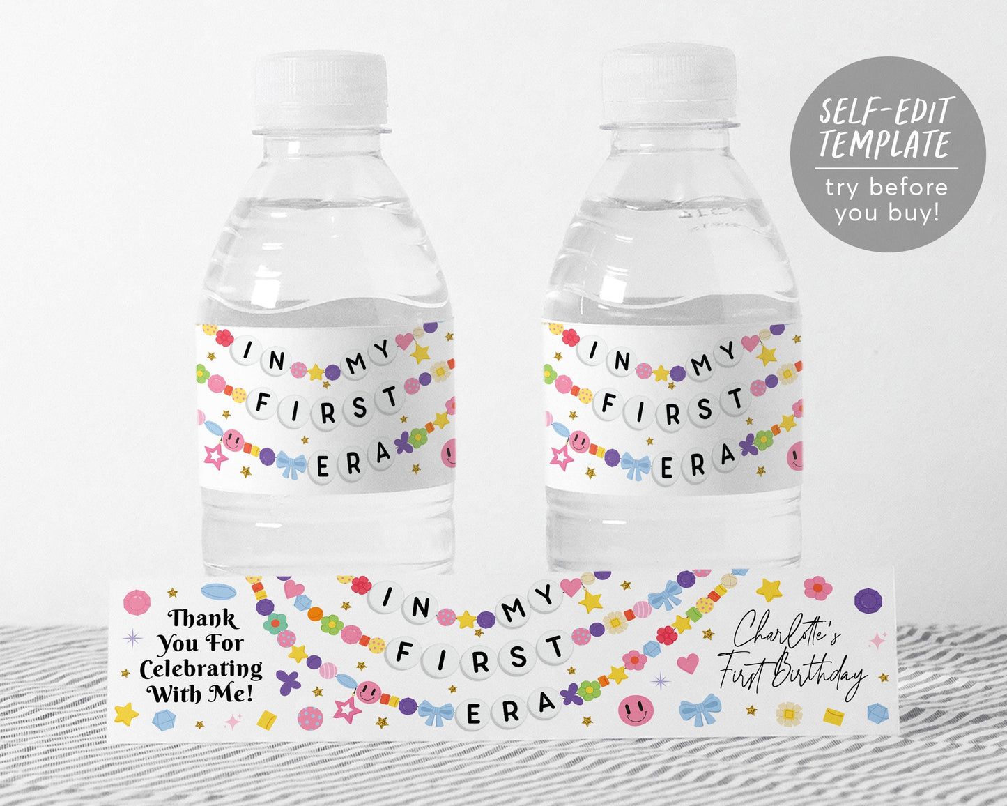 In My First Era Water Bottle Labels Editable Template