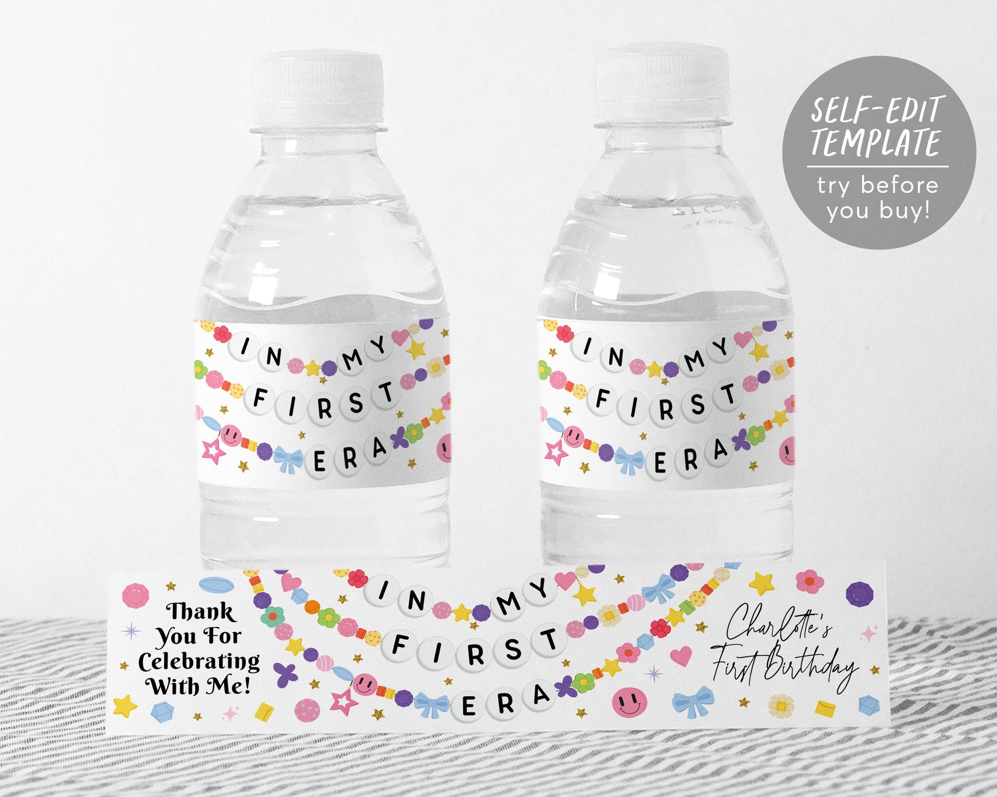 In My First Era Water Bottle Labels Editable Template