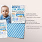 Movie and Pajamas Birthday Invitation With Photo Editable Template, Boy Slumber Party Popcorn Cinema Movie Ticket Invite, Sleepover Evite