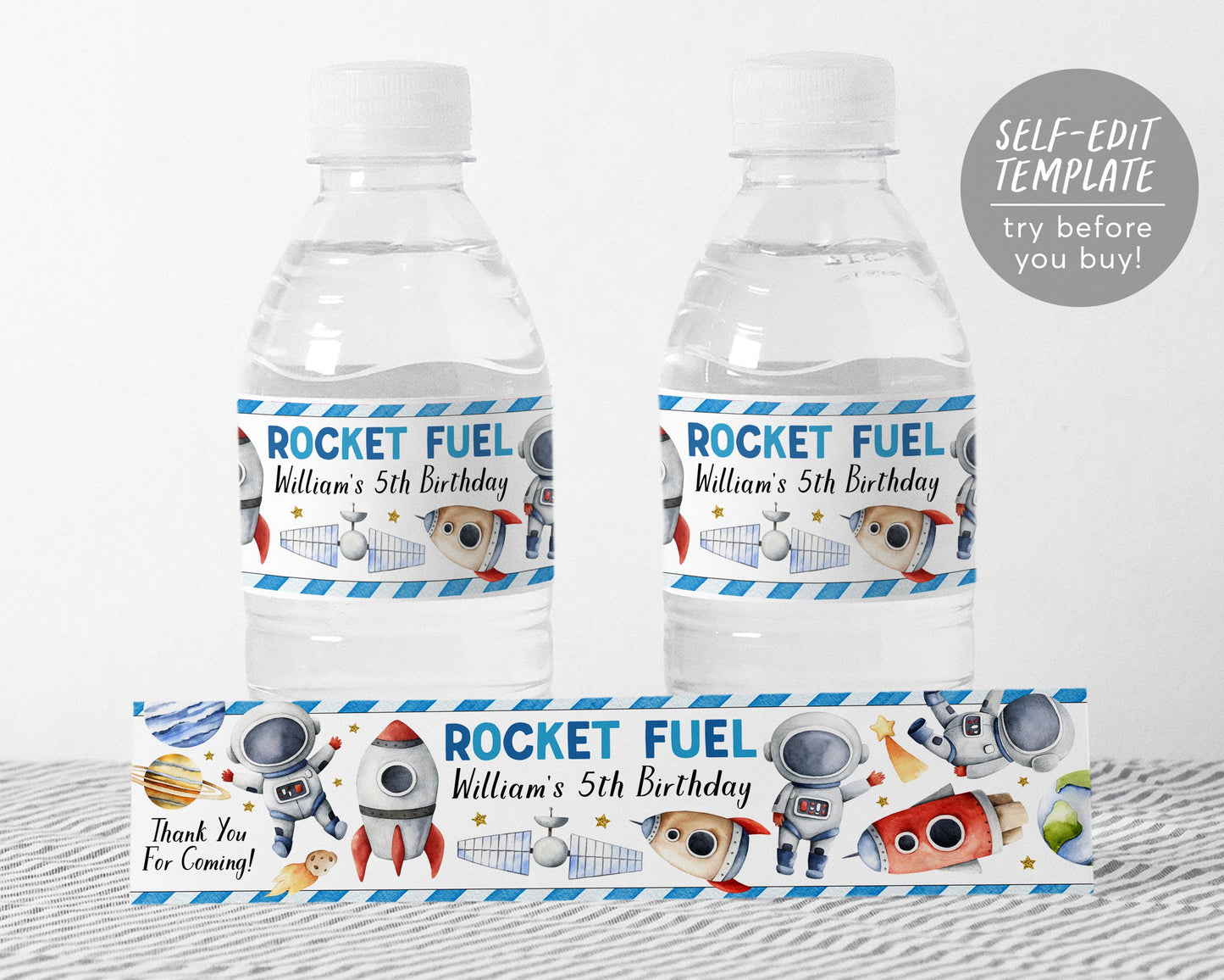 Outer Space Party Water Bottle Labels Editable Template