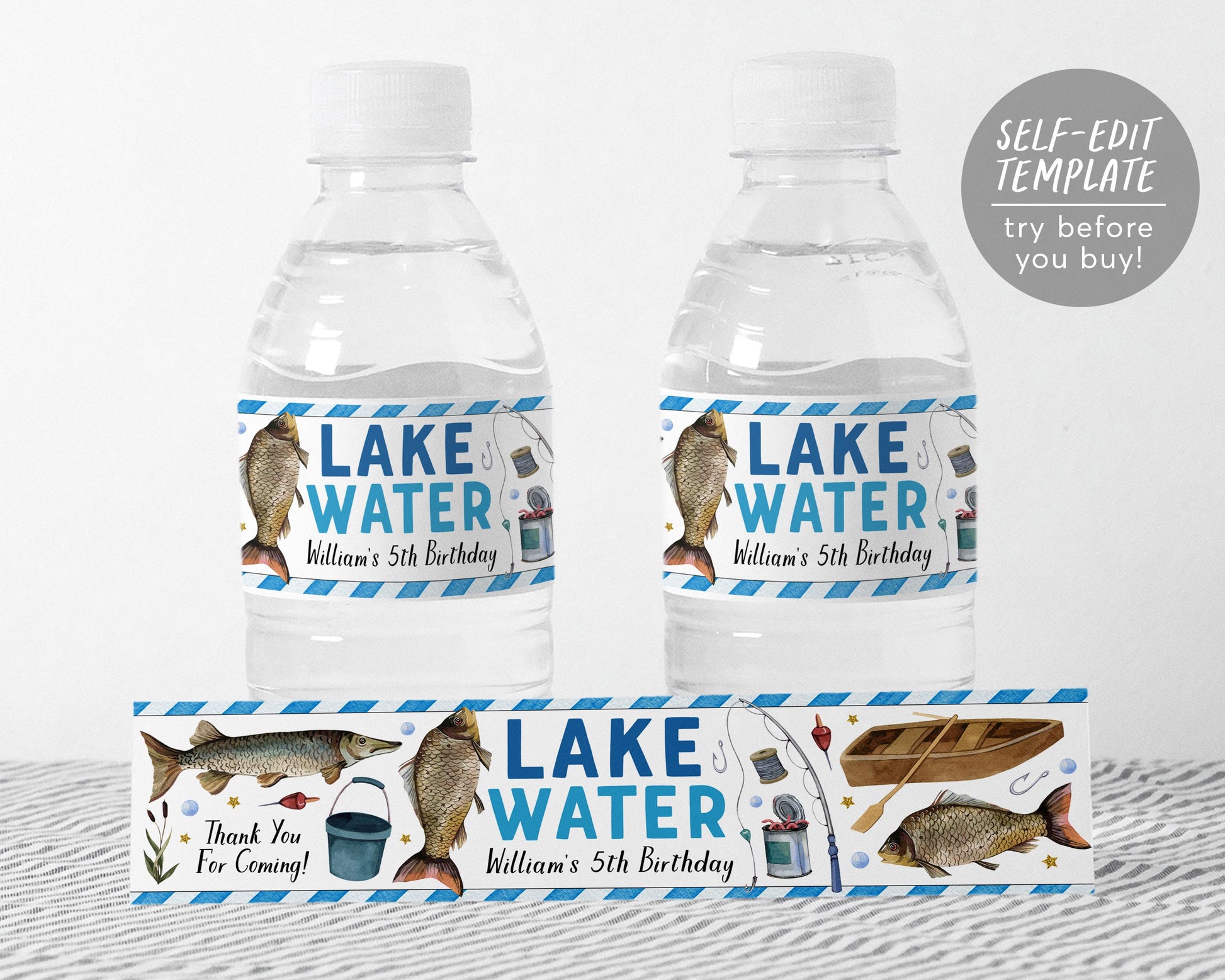 Fishing Water Bottle Labels Editable Template