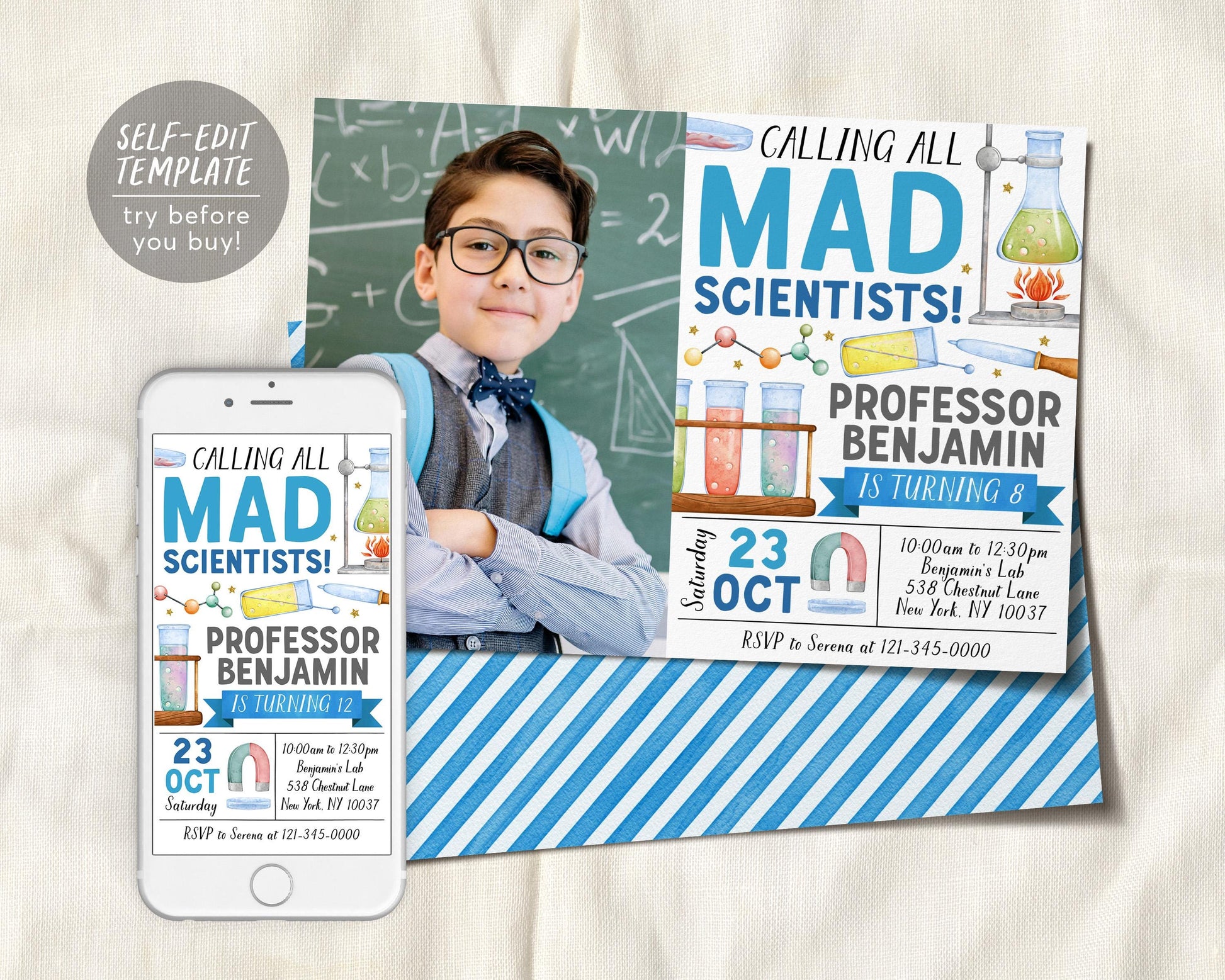 Science Birthday Invitation With Photo Editable Template
