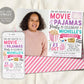 Movie and Pajamas Birthday Invitation With Photo Editable Template