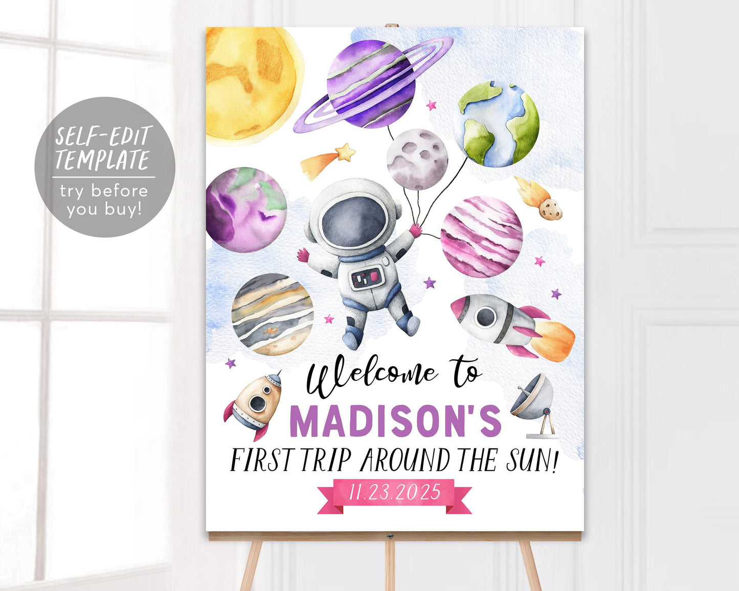 Outer Space Birthday Party Welcome Sign Editable Template