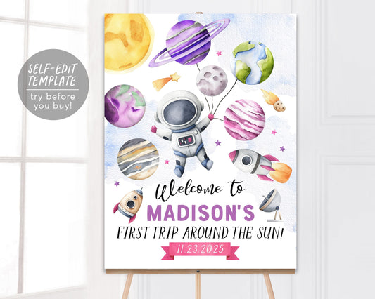 Outer Space Birthday Party Welcome Sign Editable Template