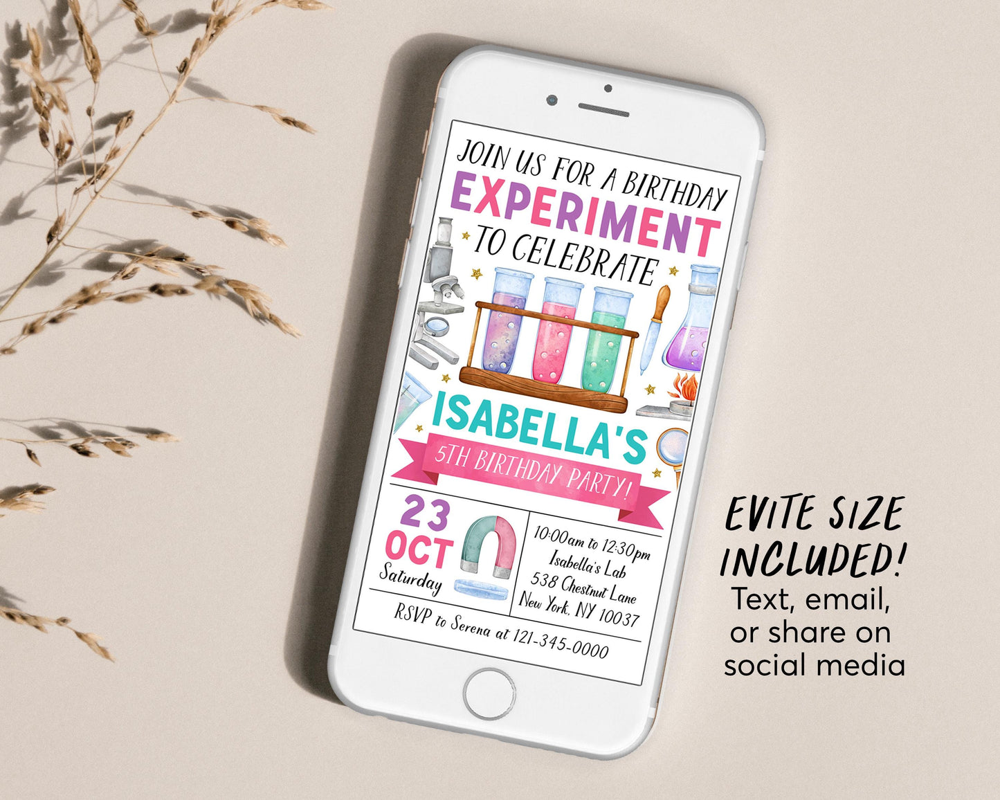 Science Birthday Invitation With Photo Editable Template, Girl Birthday Experiment Party Invite, Kids Science Lab Mad Scientists Party Evite