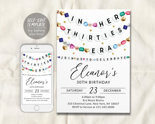 In My Thirties Era Invitation Editable Template
