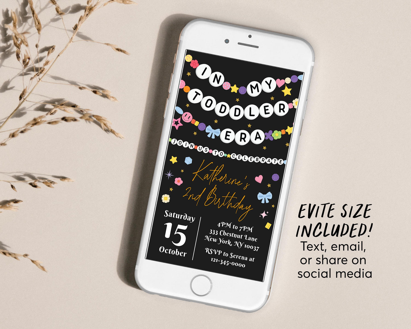 In My Toddler Era Invitation With Photo Editable Template, Friendship Bracelet Party Invite, In My Birthday Era Eras Music Black Gold Evite