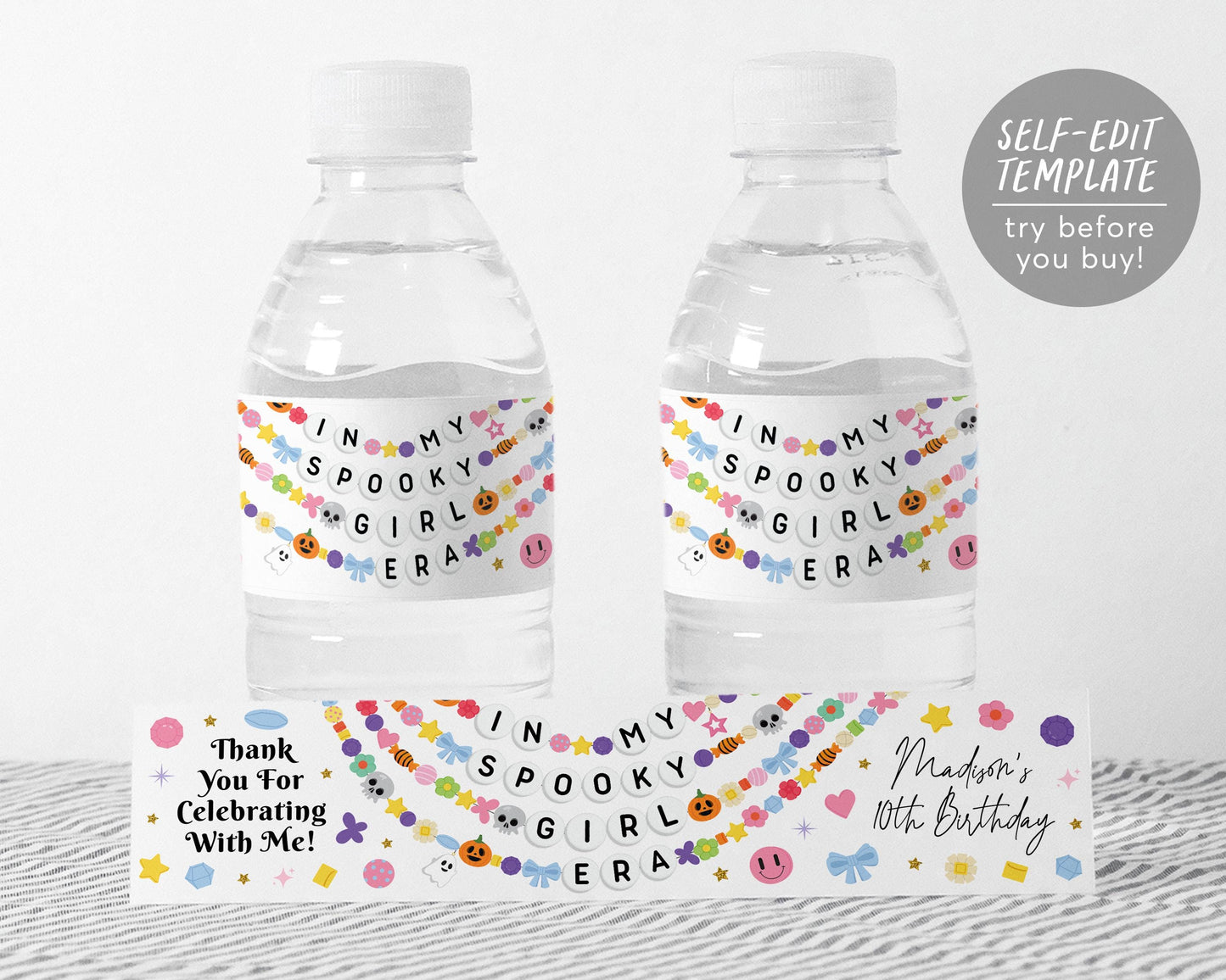 In My Spooky Girl Era Water Bottle Labels Editable Template