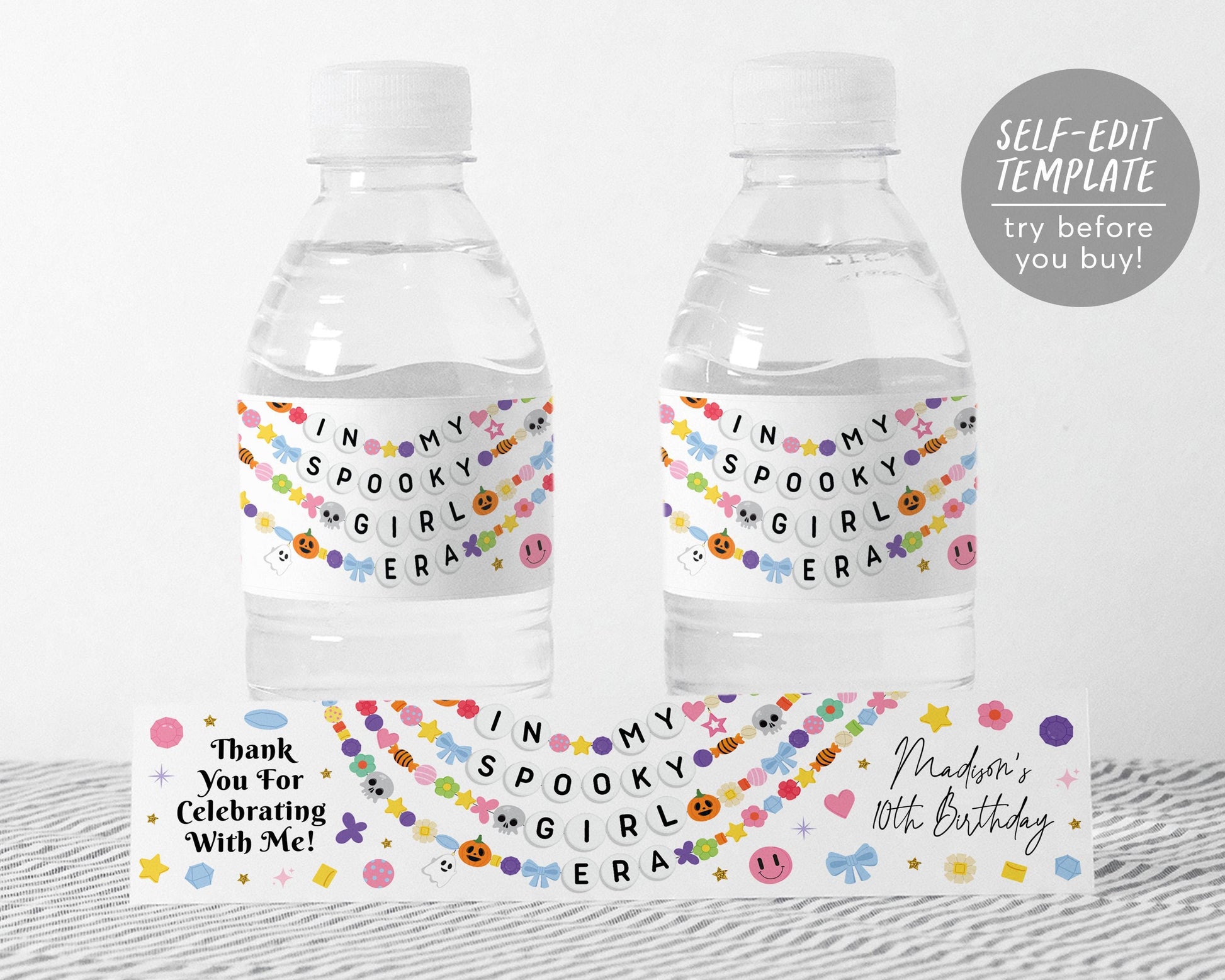 In My Spooky Girl Era Water Bottle Labels Editable Template