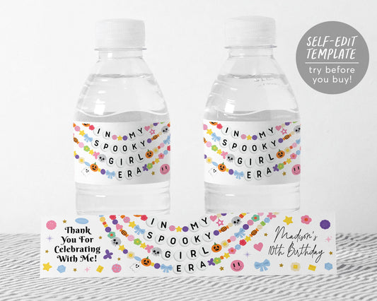 In My Spooky Girl Era Water Bottle Labels Editable Template