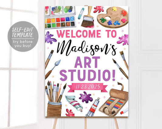 Art Birthday Welcome Sign Editable Template