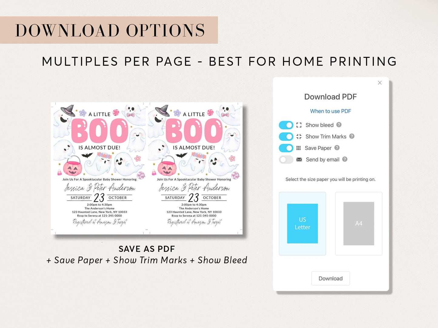 Halloween Baby Shower Invitation, A Little Boo Is Almost Due Template, Fall October Sprinkle Invite For Baby Girl Printable BSHP01