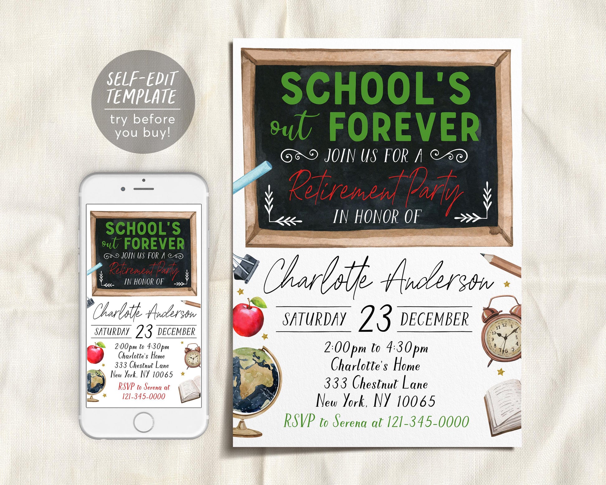 Teacher Retirement Invitation Editable Template