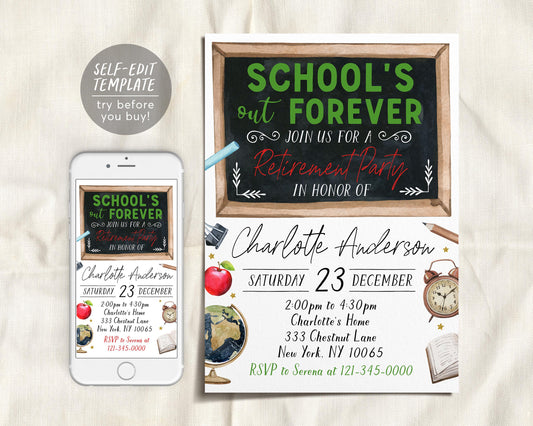 Teacher Retirement Invitation Editable Template