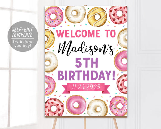 Donut Birthday Welcome Sign Editable Template