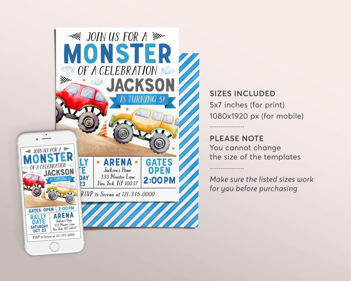 Monster Truck Birthday Invitation Editable Template, Monster Of A Celebration Party Bash Invite, Boy Smash And Crash Evite Any Age Printable