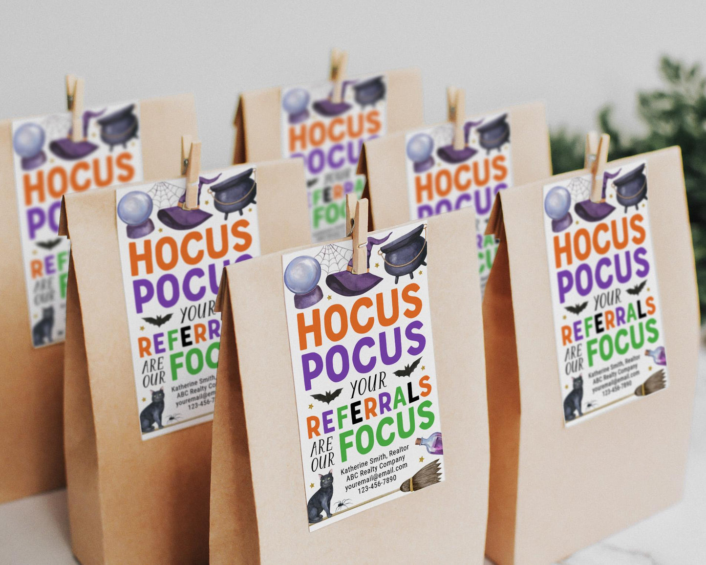 Happy Halloween Pop By Gift Tag Editable Template, Hocus Pocus Your Referrals Are Our Focus Appreciation Labels, Fall Real Estate Client