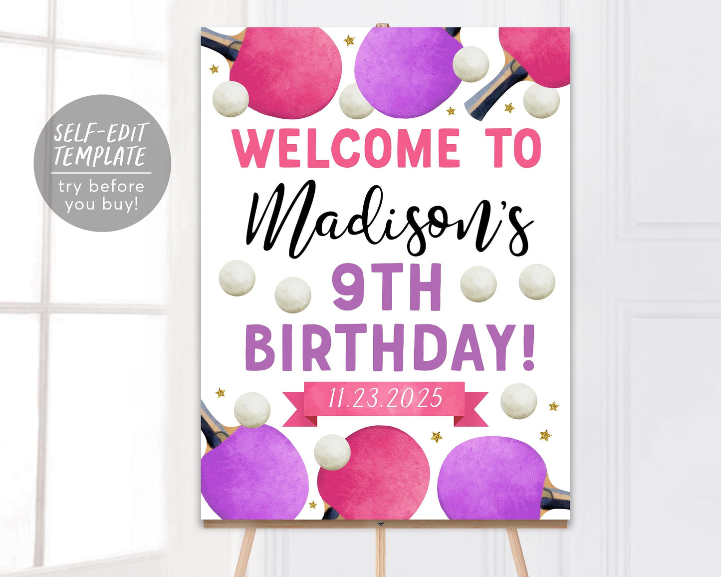 Ping Pong Birthday Welcome Sign Editable Template