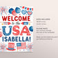 US Citizenship Party Welcome Sign Editable Template, Patriotic 4th of July Celebration Party Poster, Welcome To The USA Naturalization