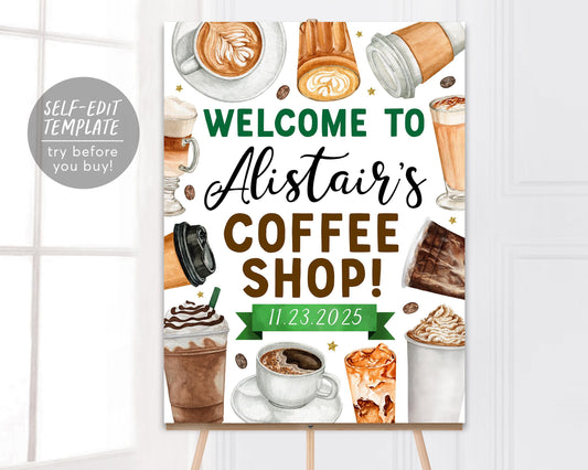 Coffee Birthday Welcome Sign Editable Template