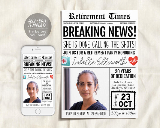 Nurse Retirement Invitation Editable Template