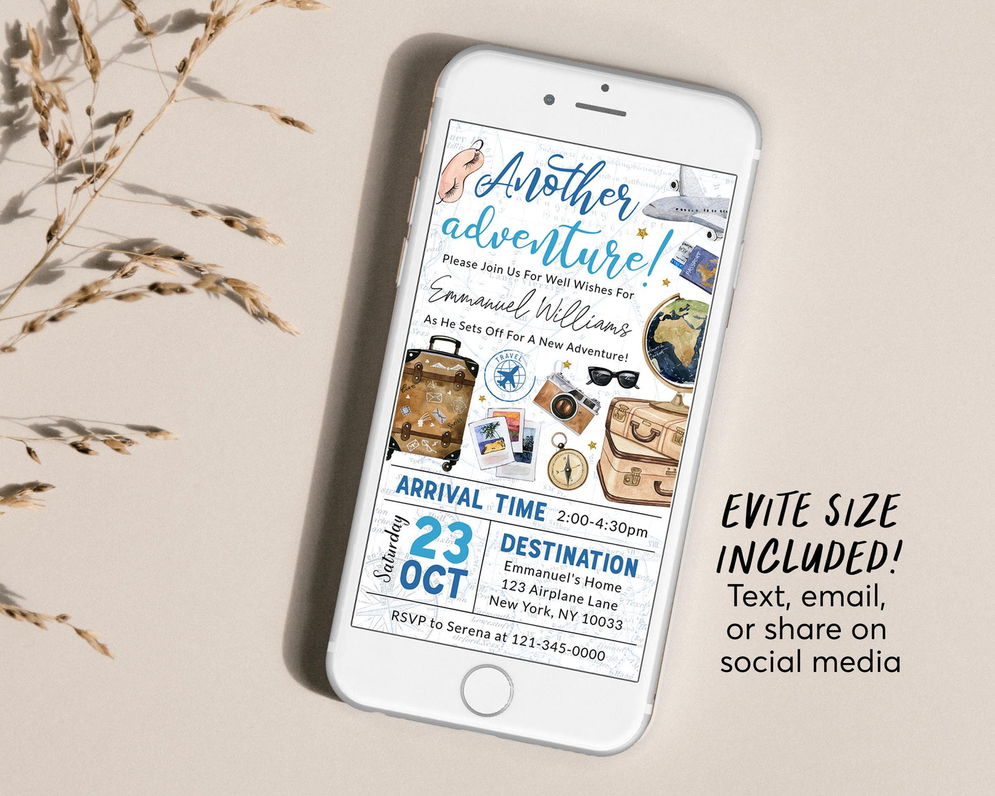 Going Away Farewell Moving Away Invitation Editable Template, Goodbye Party Invite, Adventure Travel Around the World Vintage Map Evite