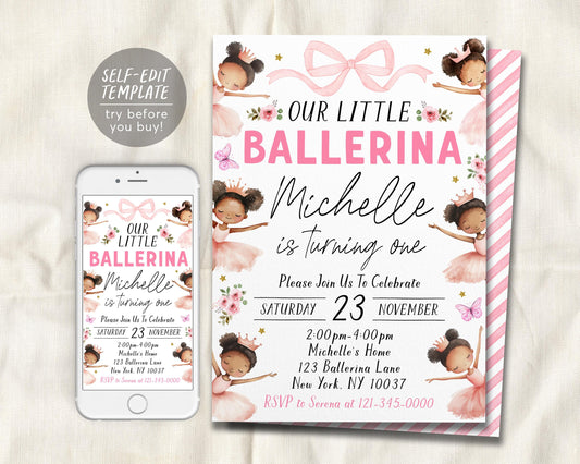 Ballerina Birthday Invitation Editable Template