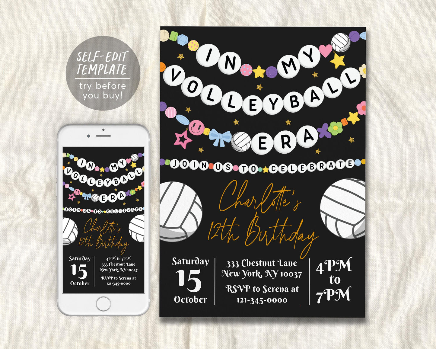 In My Volleyball Era Birthday Invitation Editable Template