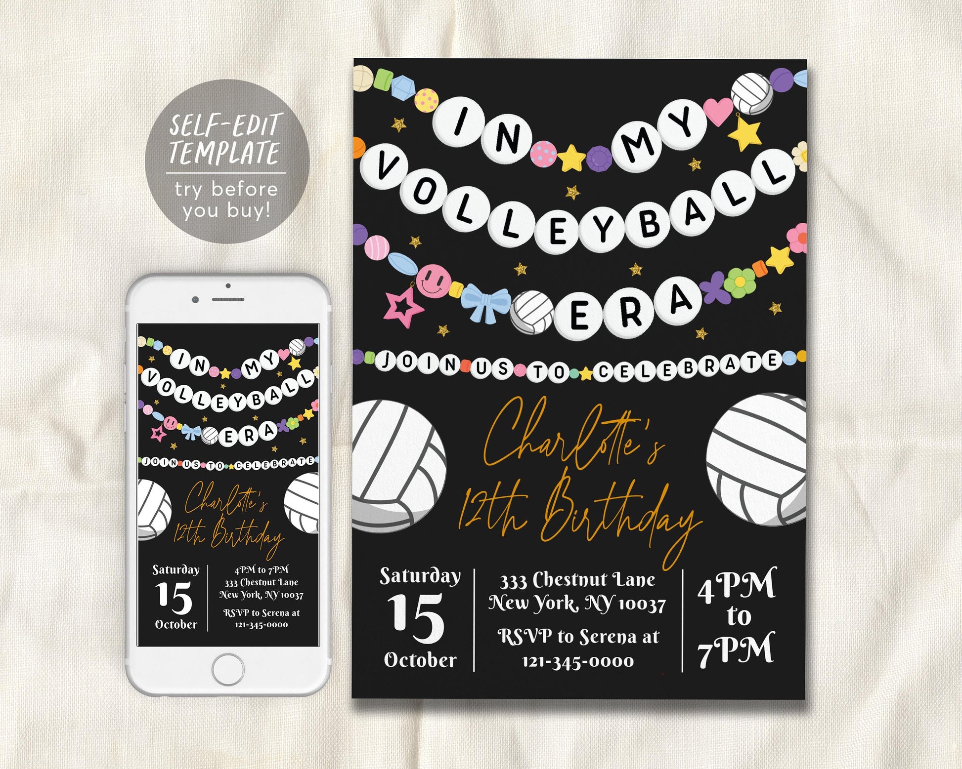 In My Volleyball Era Birthday Invitation Editable Template