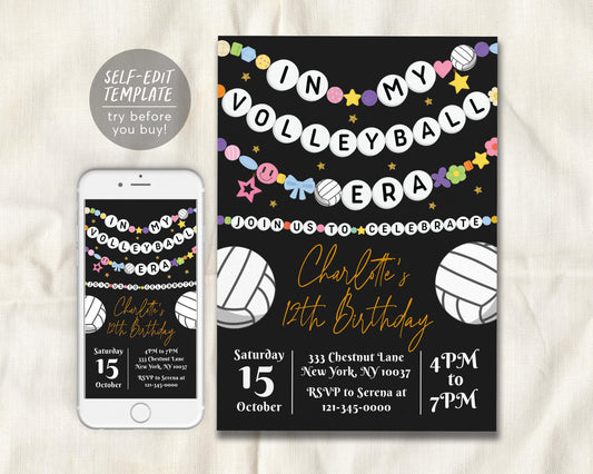 In My Volleyball Era Birthday Invitation Editable Template