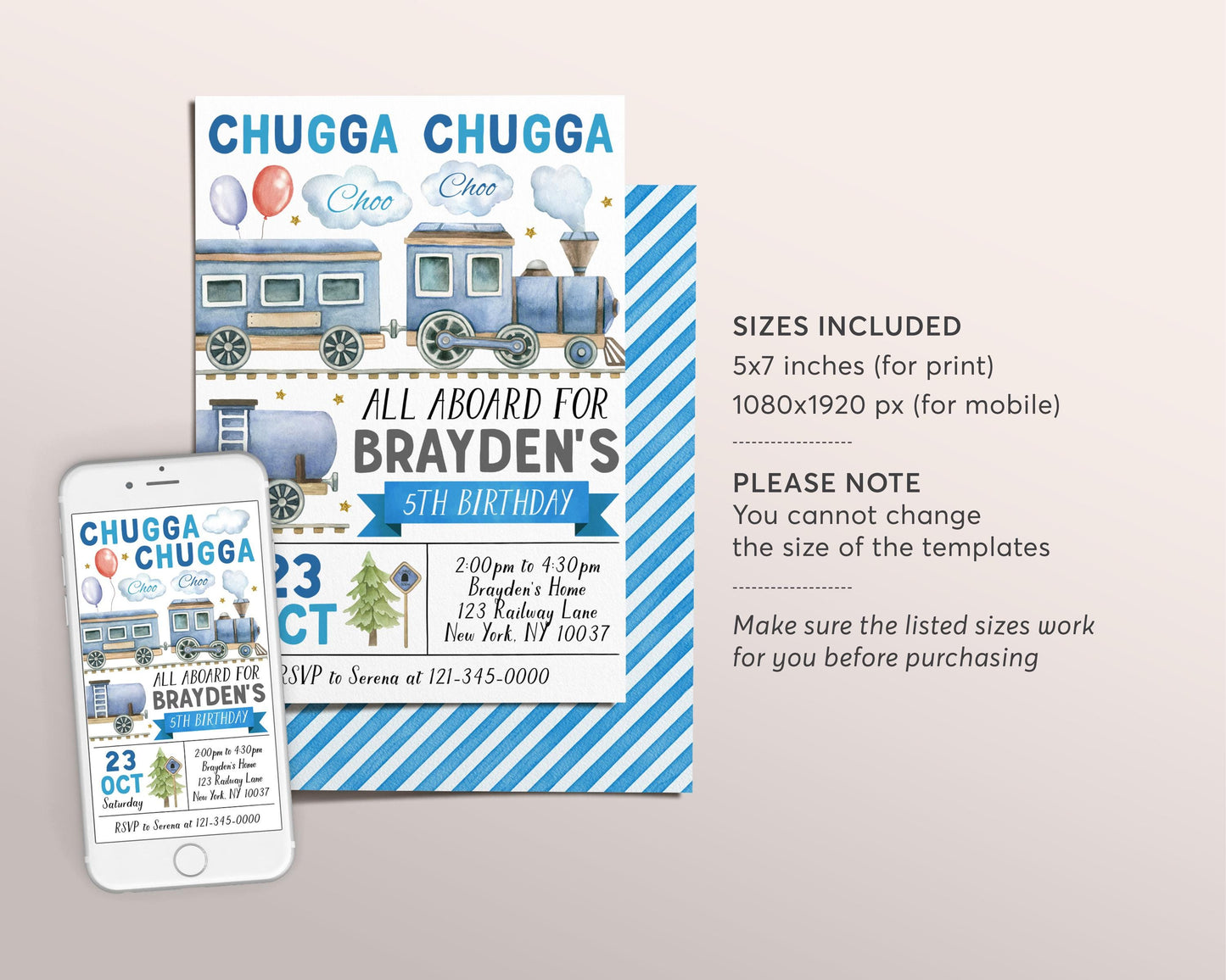 Train Birthday Invitation Editable Template, Boy Chugga Choo Train Boarding Pass Party Invite, All Aboard The Birthday Express Admit One