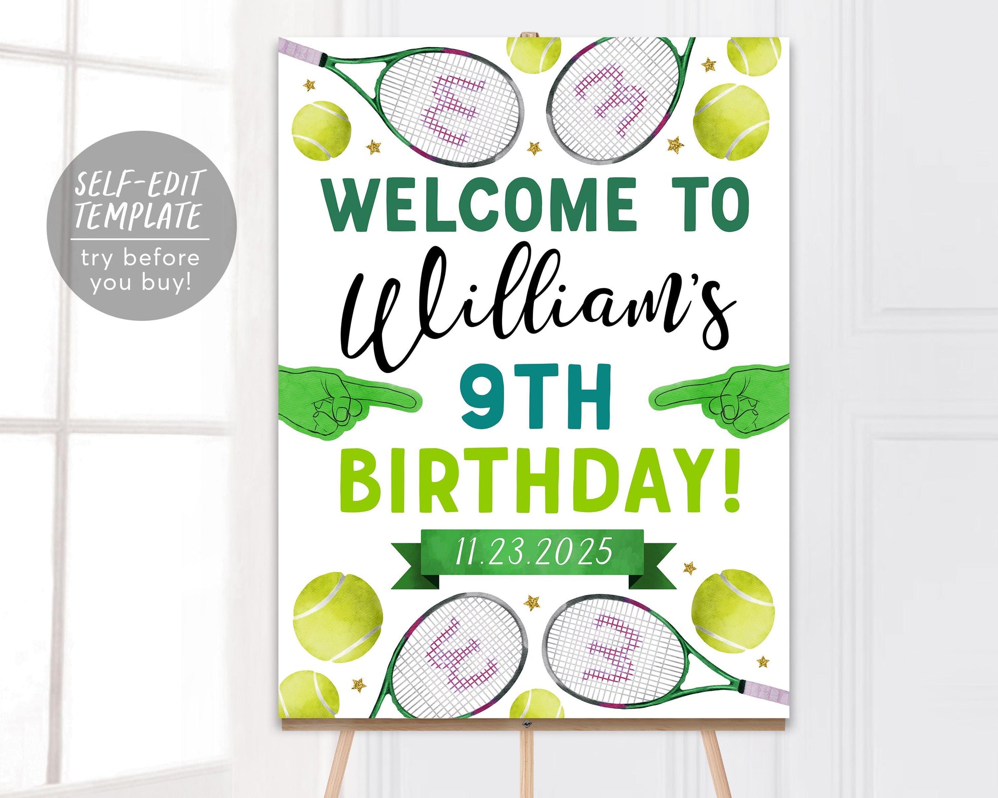 Tennis Birthday Welcome Sign Editable Template