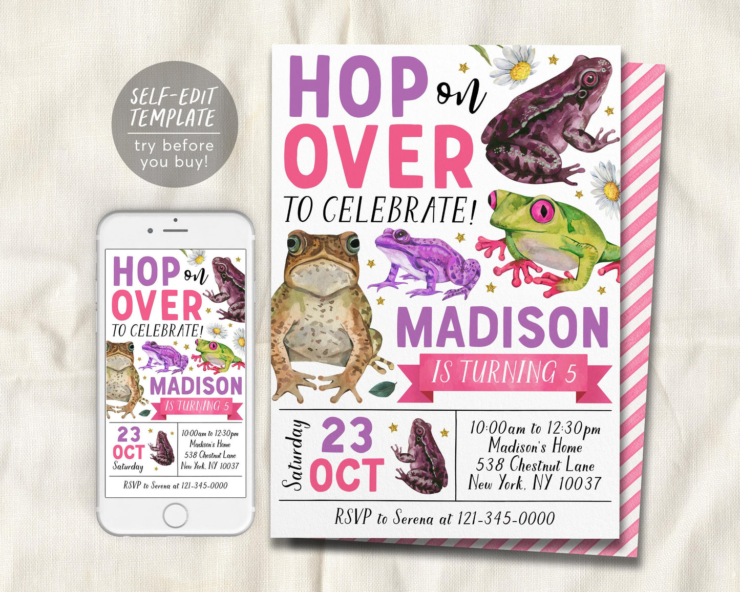 Frog Birthday Invitation Editable Template