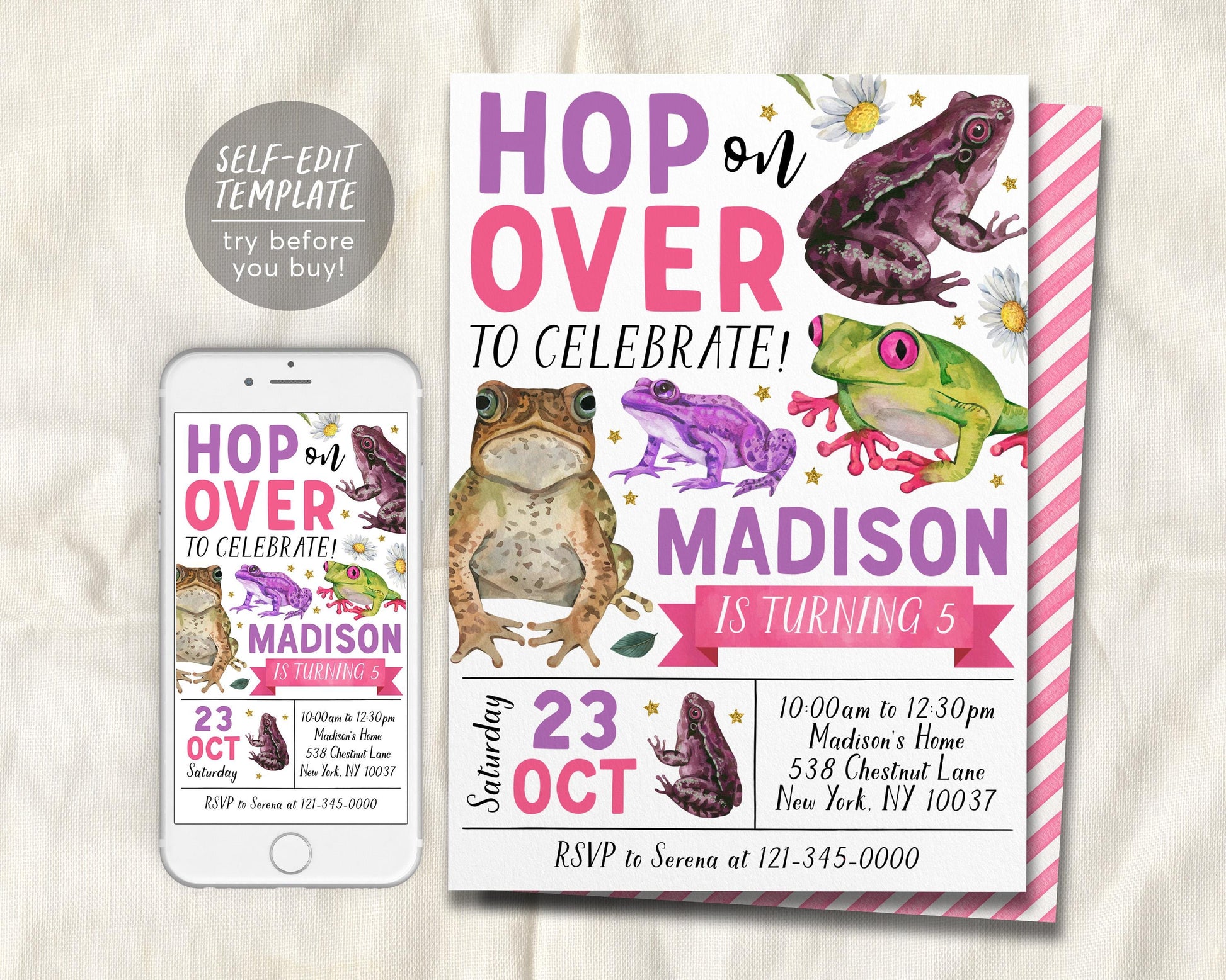 Frog Birthday Invitation Editable Template
